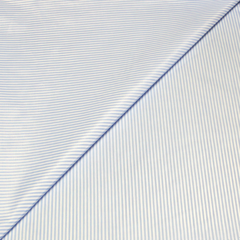 Tissu chemise 100% coton peigné - Rayé bleu ciel & blanc