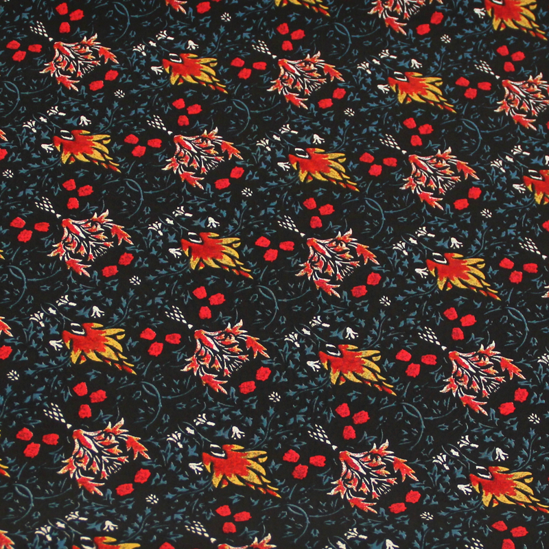 Popeline 100% coton - Motif rouge & jaune fond noir