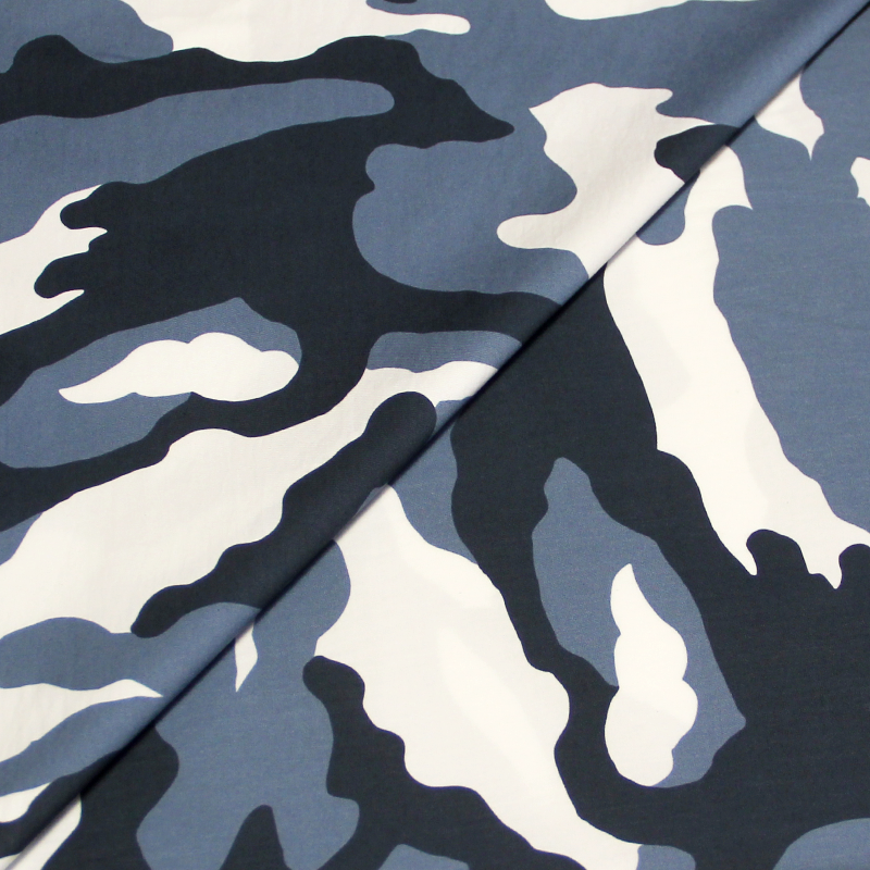 Popeline 100% coton - Camouflage ton bleu