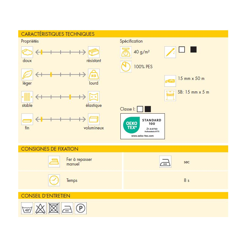Support droit fil extensible Vlieseline - Blanc