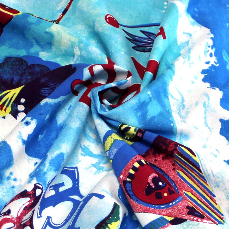 Étoffe 100% viscose - Blue beach
