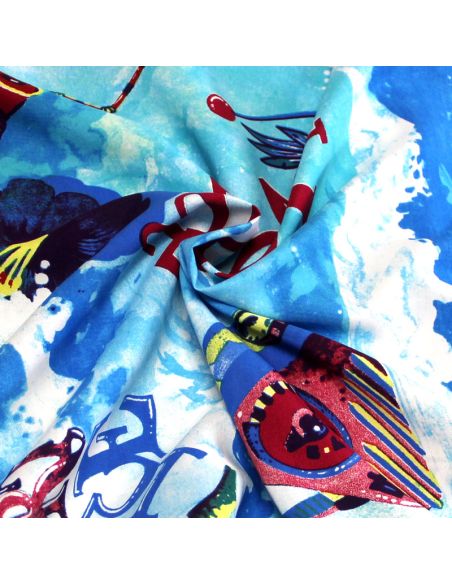 Étoffe 100% viscose - Blue beach