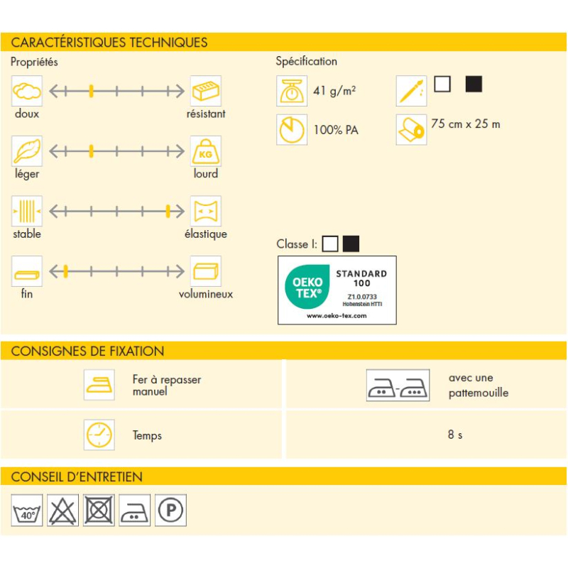 Entoilage thermocollant Vlieseline - H609 Blanc