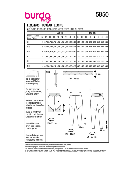 Patron Burda 5850 - Leggings