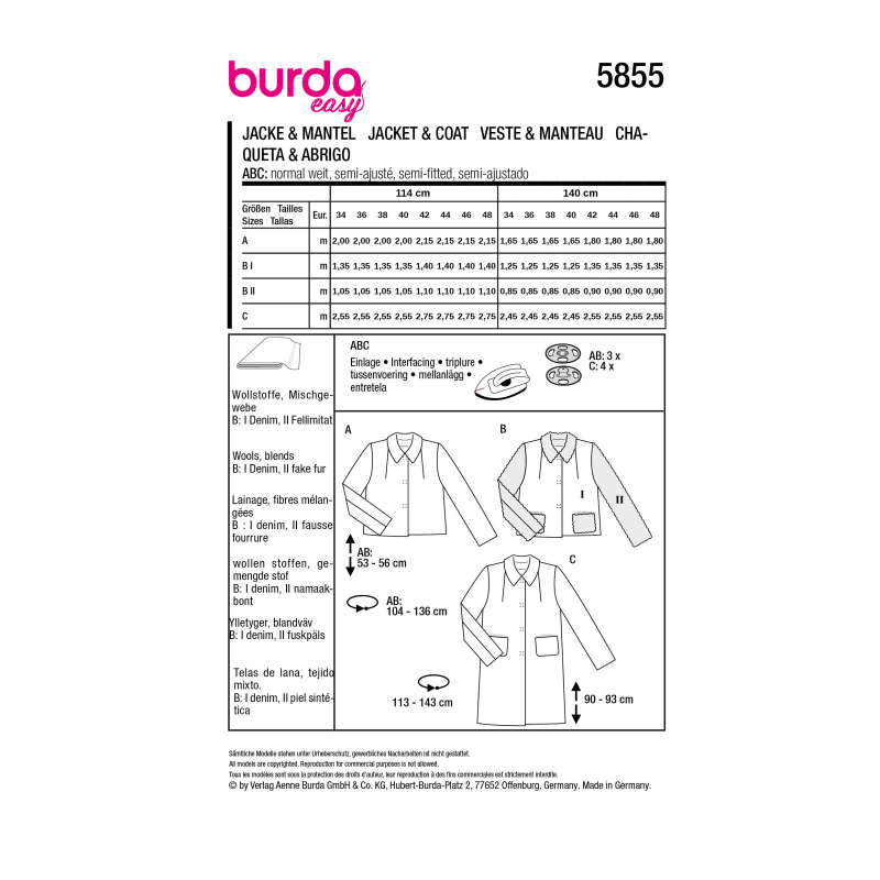 Patron Burda 5855 - Veste & manteau