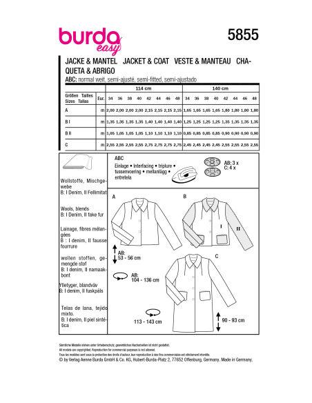 Patron Burda 5855 - Veste & manteau