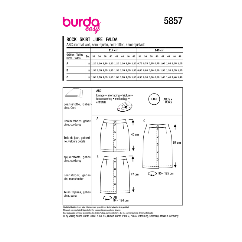 Patron Burda 5857 - Jupe