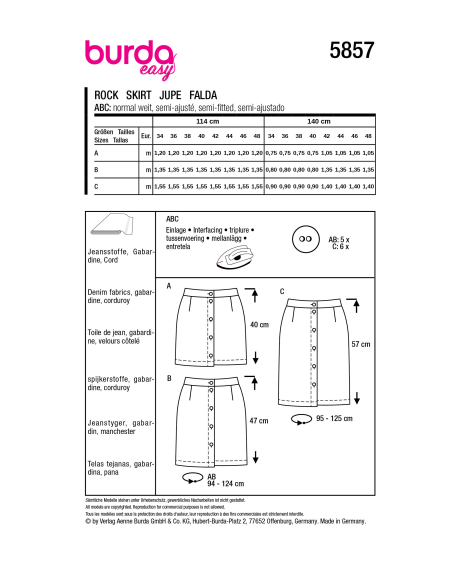 Patron Burda 5857 - Jupe
