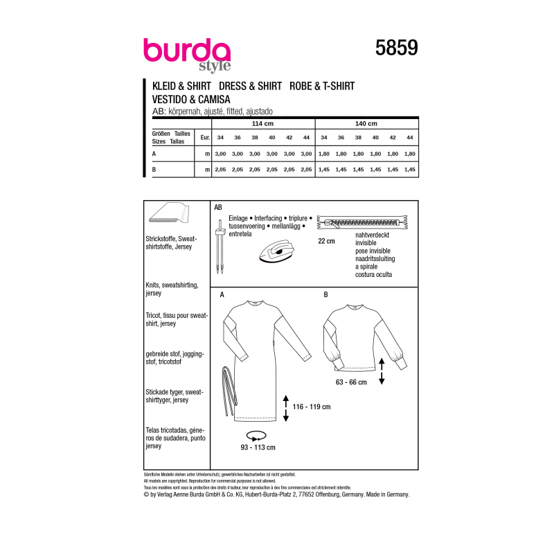 Patron Burda 5859 - Robe & tee-shirt