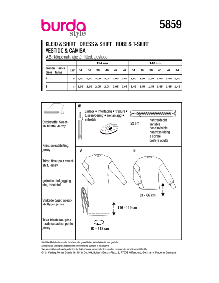 Patron Burda 5859 - Robe & tee-shirt