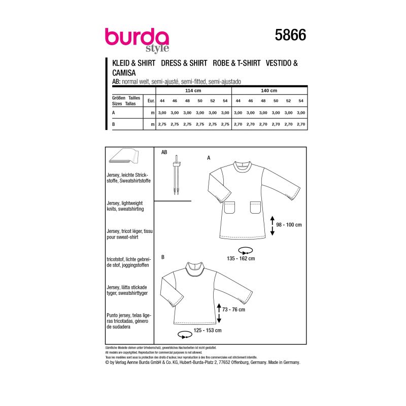 Patron Burda 5866 - Robe & tee-shirt