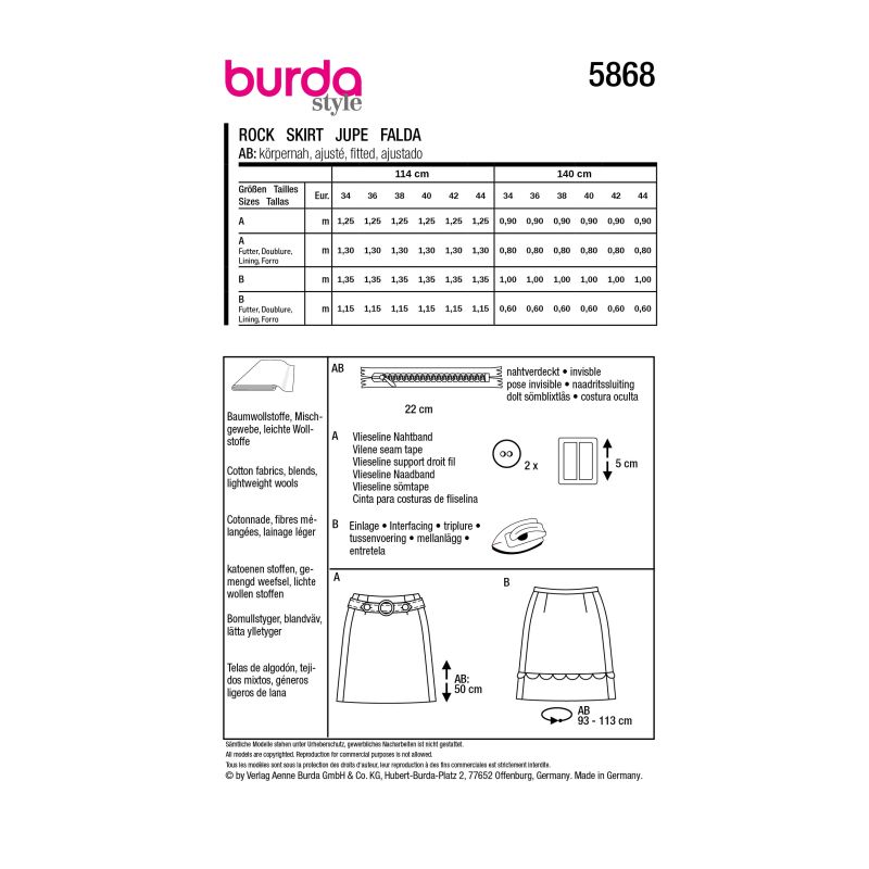 Patron Burda 5868 - Jupe