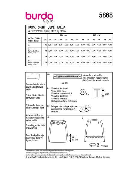 Patron Burda 5868 - Jupe
