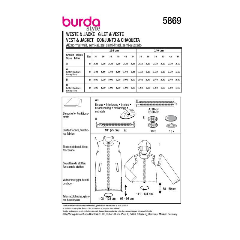 Patron Burda 5869-Gilet & veste