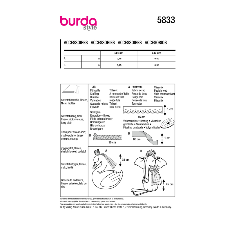 Patron Burda 5833 - Animaux en peluche