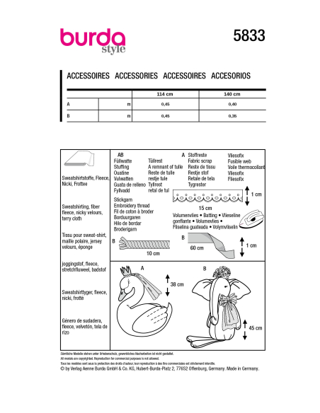 Patron Burda 5833 - Animaux en peluche