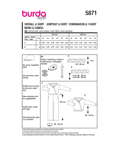 Patron Burda 5871 - Combinaison & T-shirt