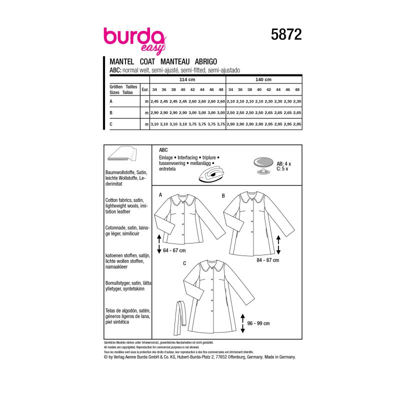 Patron Burda 5872 - Manteau