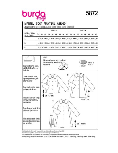 Patron Burda 5872 - Manteau