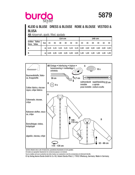 Patron Burda 5879 - Robe & blouse