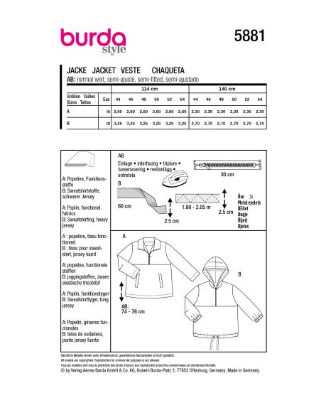 Patron Burda 5881 - Veste