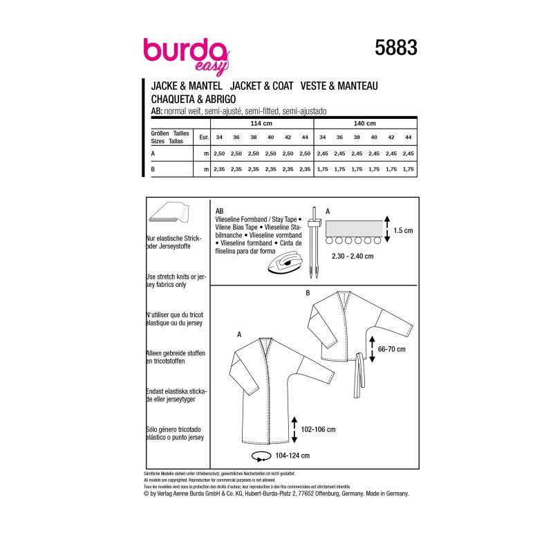 Patron Burda 5883 - Veste & manteau