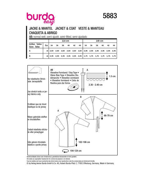 Patron Burda 5883 - Veste & manteau