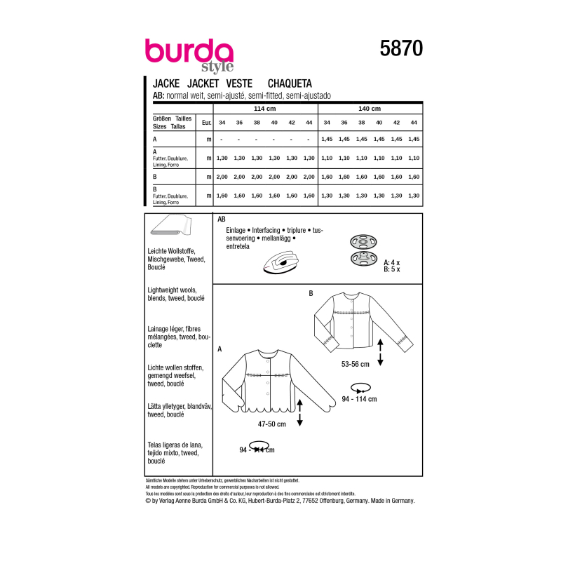 Patron Burda 5870 - Veste