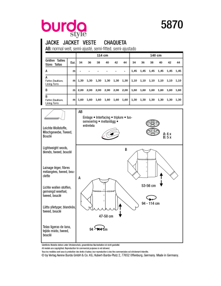 Patron Burda 5870 - Veste
