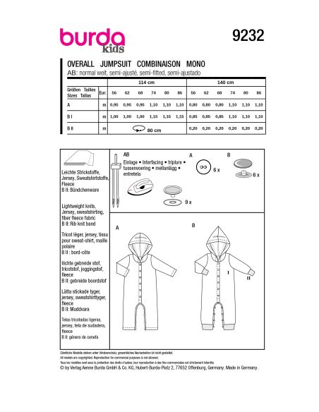 Patron Burda 9232 - Grenouillère