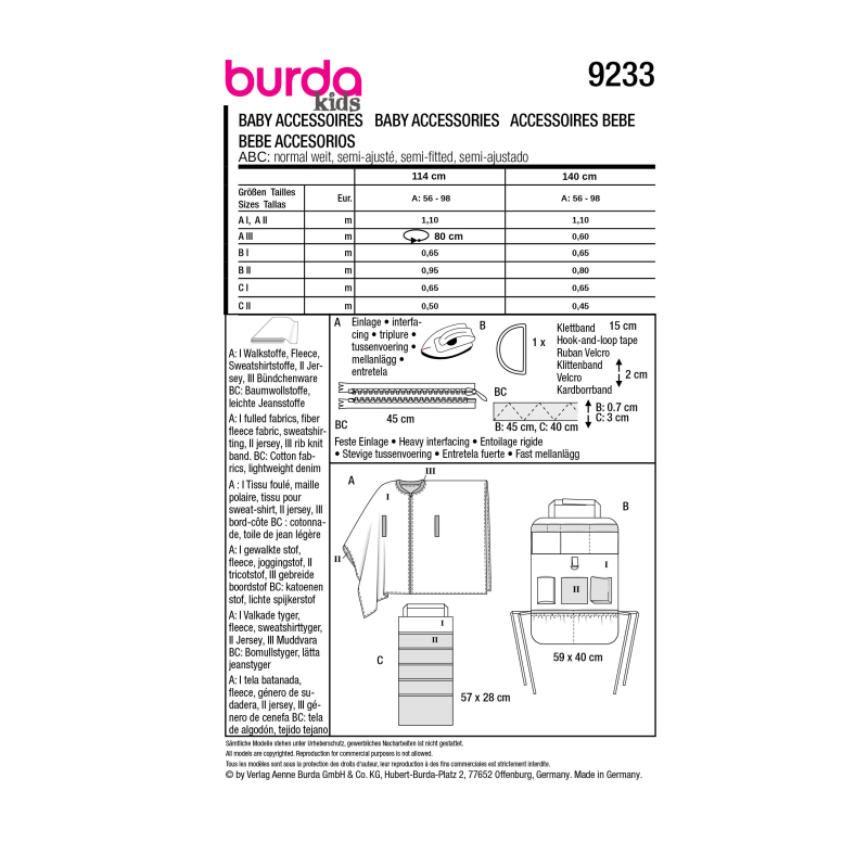 Patron Burda 9233 - Accessoires bébé