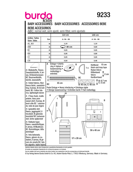 Patron Burda 9233 - Accessoires bébé