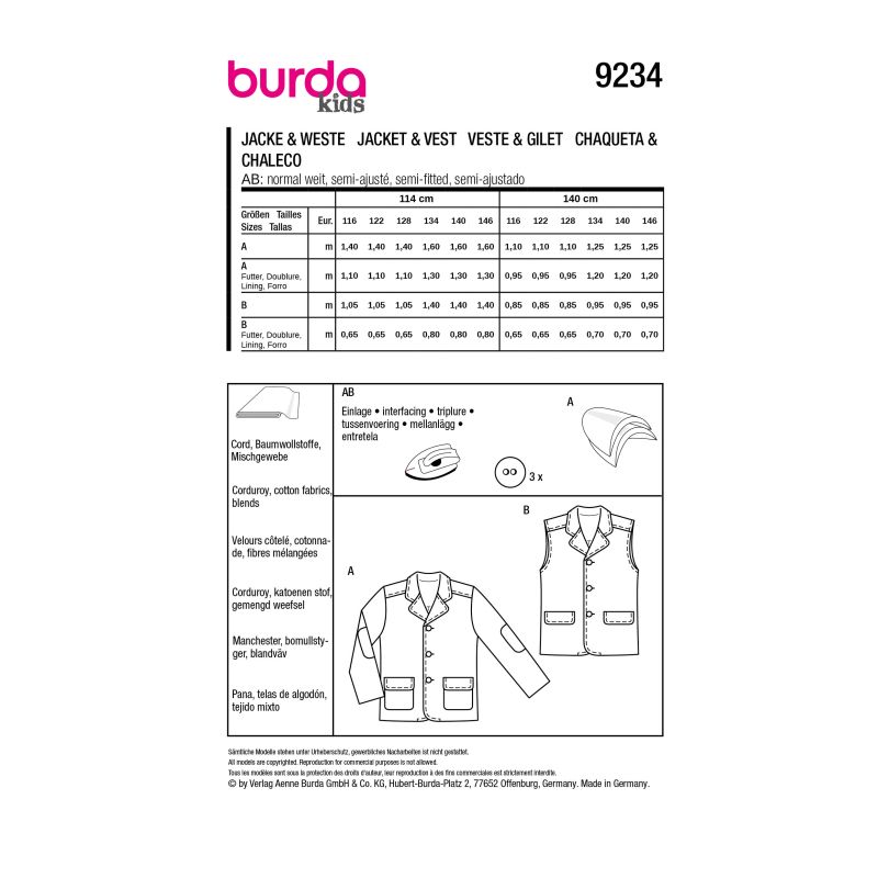 Patron Burda 9234 - Veste & gilet