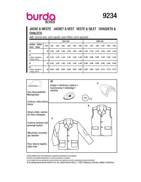 Patron Burda 9234 - Veste & gilet