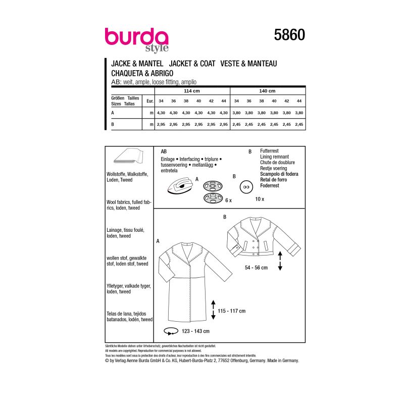 Patron Burda 5860 - Veste & manteau