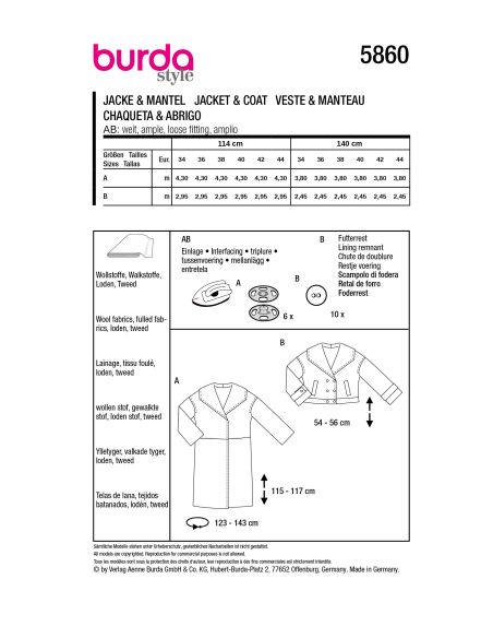 Patron Burda 5860 - Veste & manteau