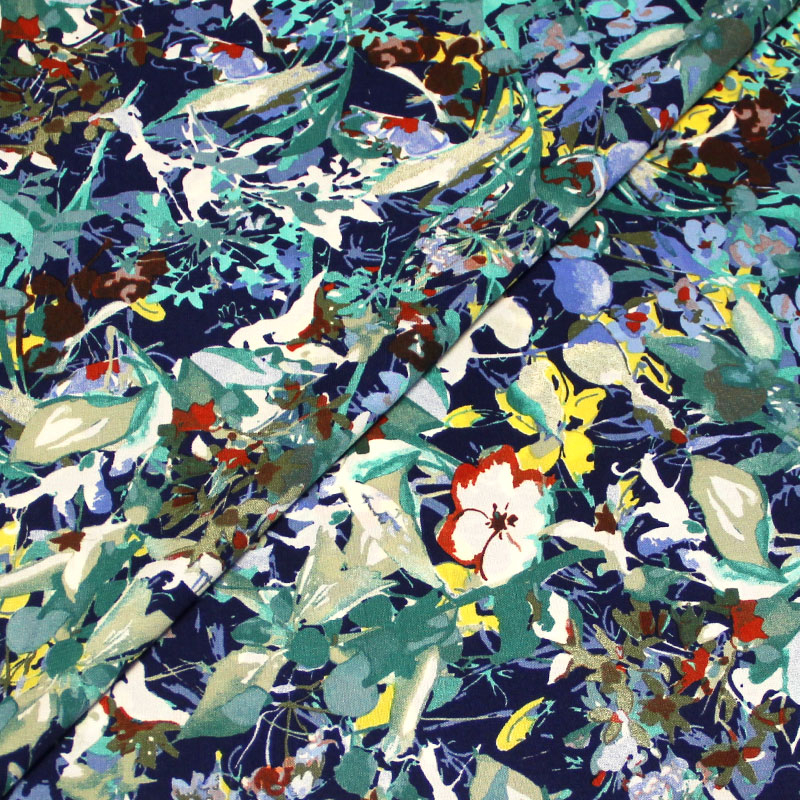 Javanaise - Explosion floral ton vert fond marine