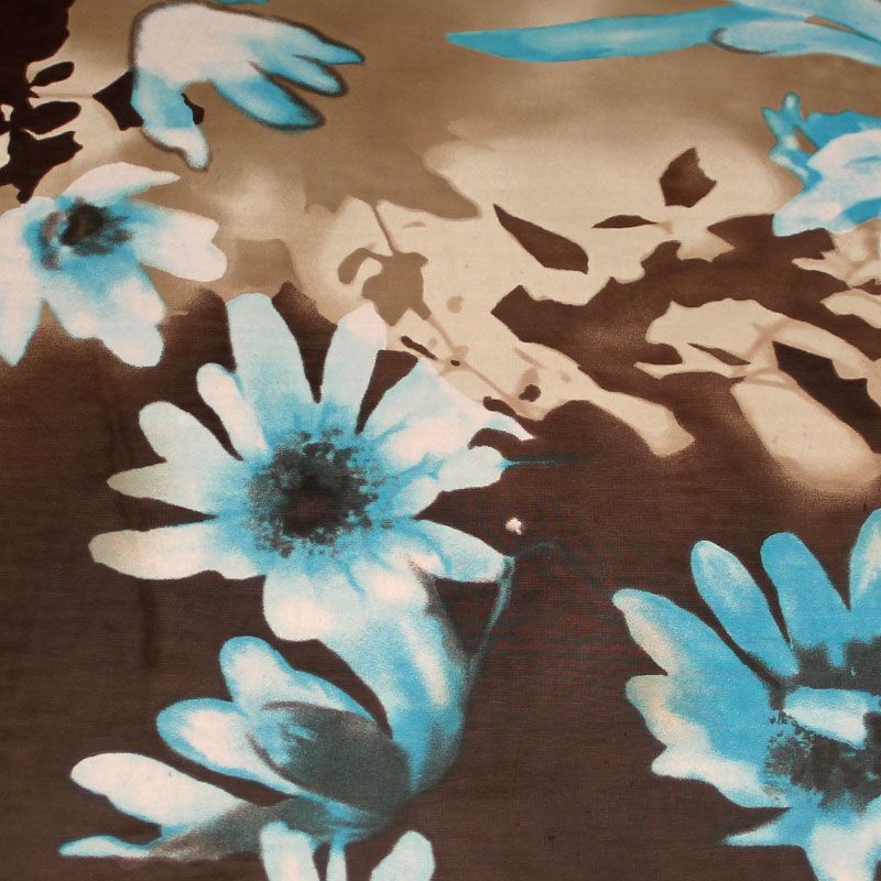 Georgette 100% viscose - Fleuri turquoise fond bicolore
