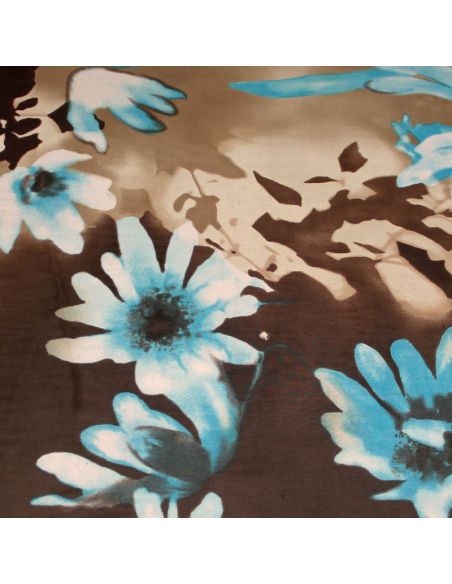 Georgette 100% viscose - Fleuri turquoise fond bicolore