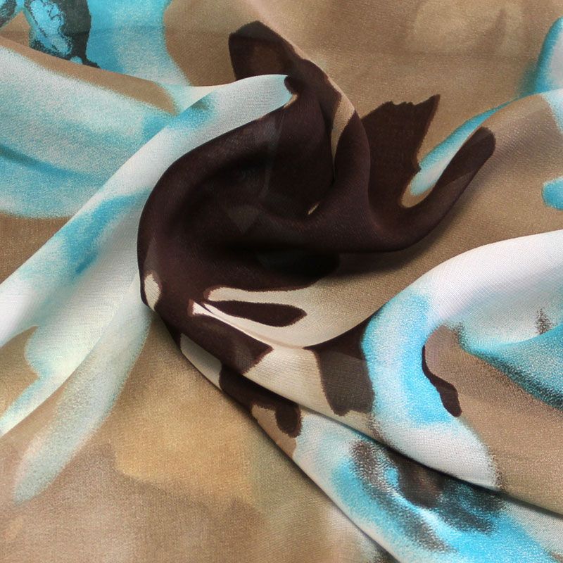 Georgette 100% viscose - Fleuri turquoise fond bicolore