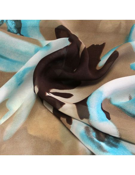 Georgette 100% viscose - Fleuri turquoise fond bicolore