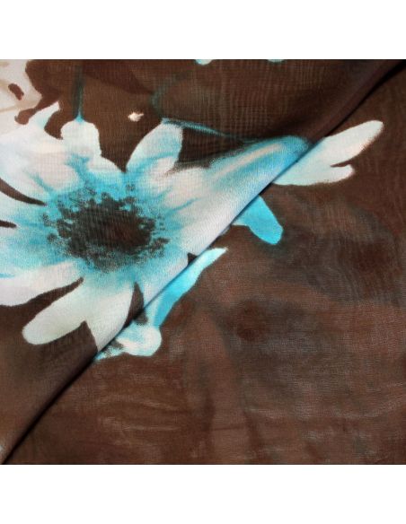 Georgette 100% viscose - Fleuri turquoise fond bicolore