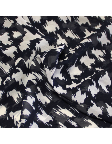 Georgette 100% viscose - Tacheté blanc fond marine