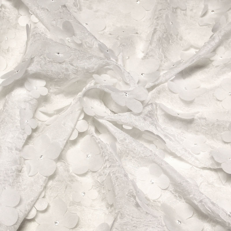 Mousseline cloqué 3D - Fleuri blanc optique