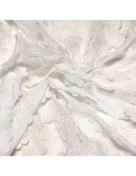 Mousseline cloqué 3D - Fleuri blanc optique