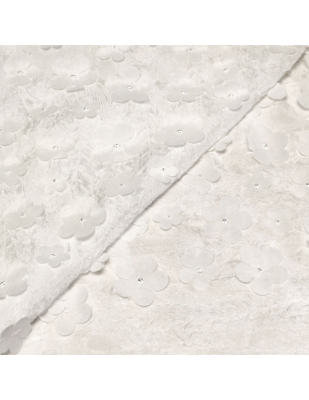Mousseline cloqué 3D - Fleuri blanc optique
