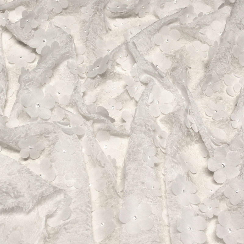 Mousseline cloqué 3D - Fleuri blanc optique