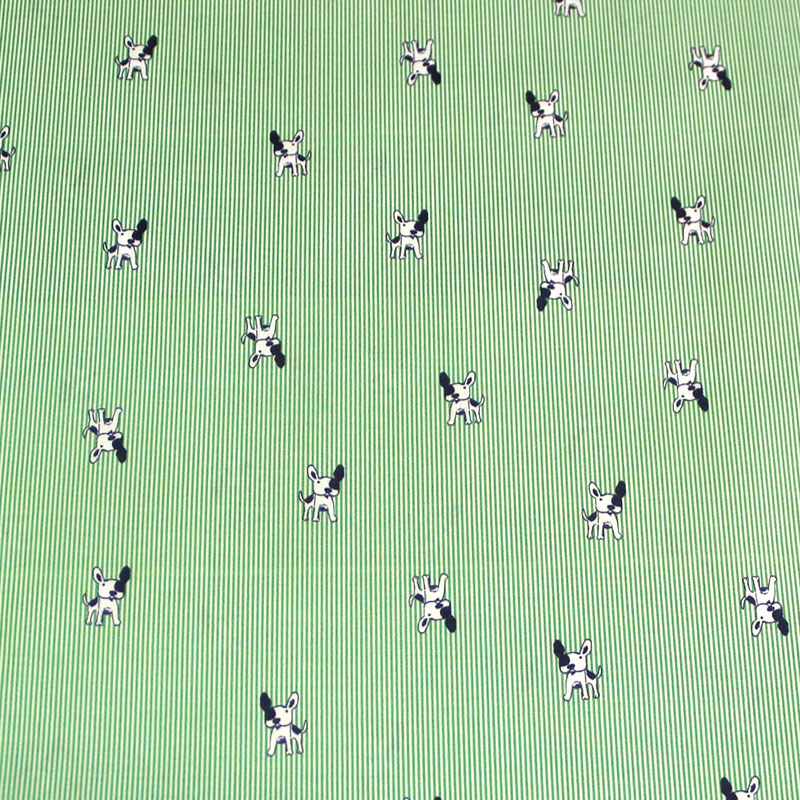 Popeline coton & élasthanne - Rayé vert & bulldog