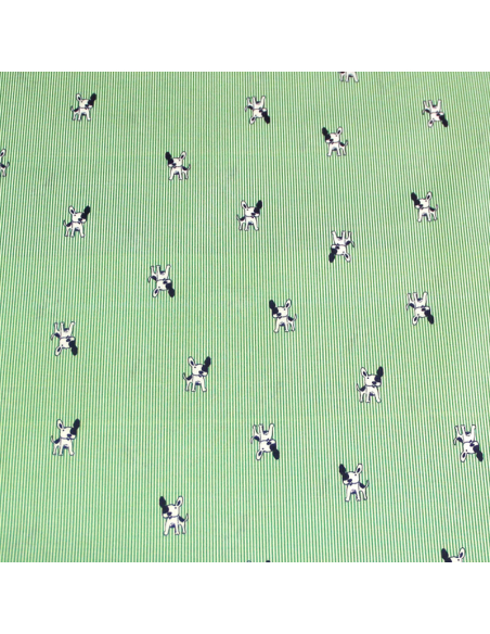 Popeline coton & élasthanne - Rayé vert & bulldog