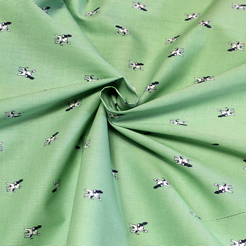 Popeline coton & élasthanne - Rayé vert & bulldog